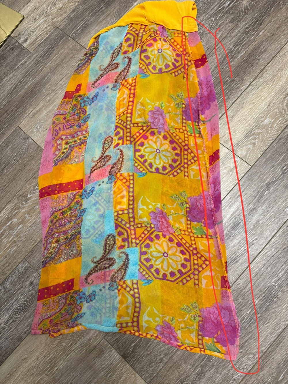 Vintage Patchwork Midi Sheer Skirt in Yellow Pink Multi - Picture 7 of 9